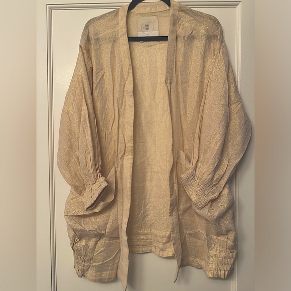 Anthropologie Hei Hei Gold Metallic Kimono Cardigan - Picture 2 of 6